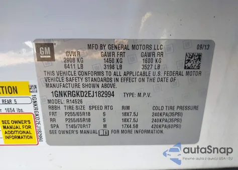 2014 Chevrolet Traverse 1Lt from USA, damaged, VIN 1GNKRGKD2EJ182994